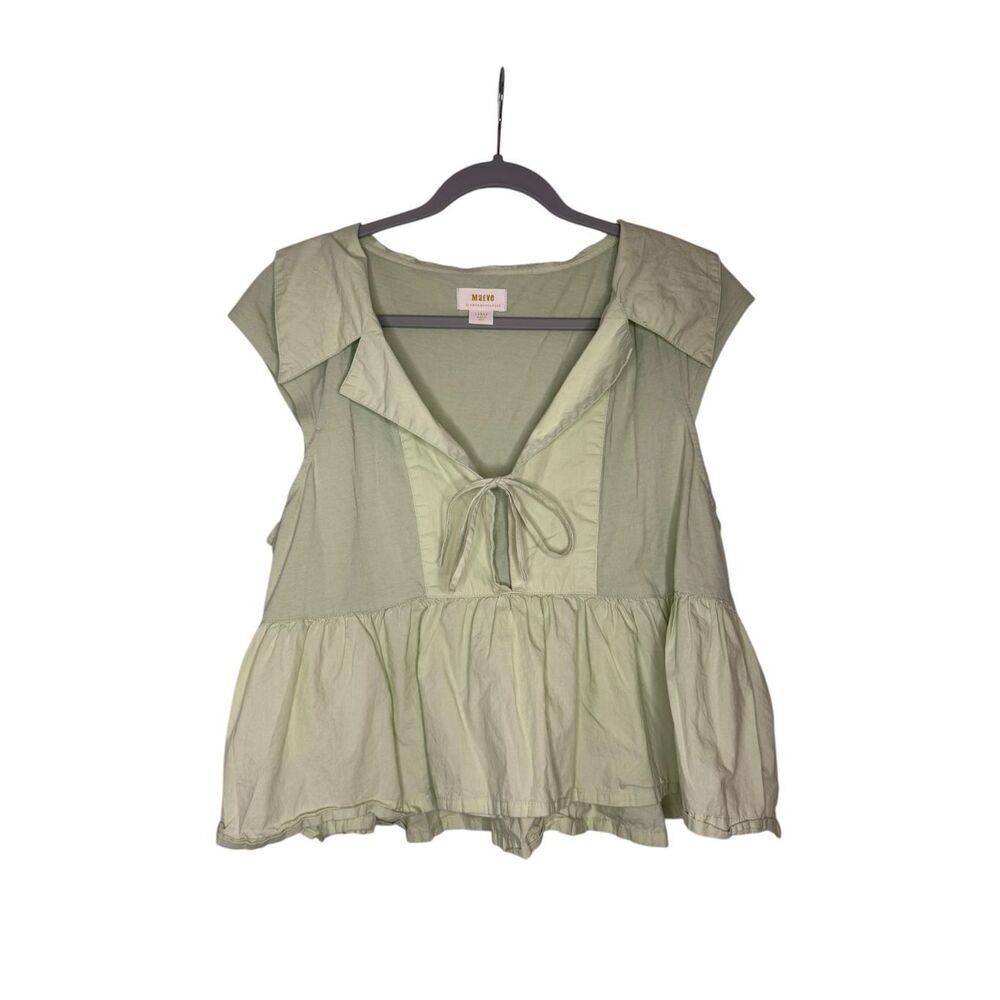 Anthropologie Maeve Babydoll Blouse Light Green Size Large - Picture 2 of 6